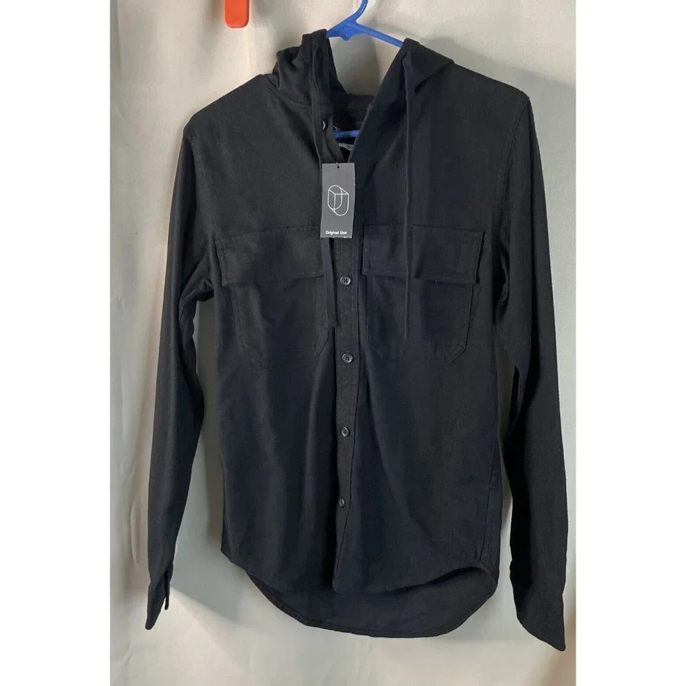 Original‎ Use Mens XS Hooded Button Up Pockets Cotton NEW Black